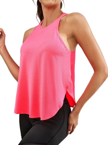 

neon pink curved hem sports tank k83v#, Gray
