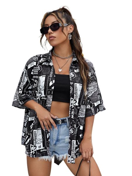 

slogan graphic drop shoulder blouse 05mz#, White