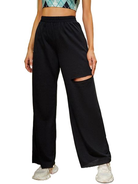 

high waist ripped elastic waist sweatpants y21z#, Black;white