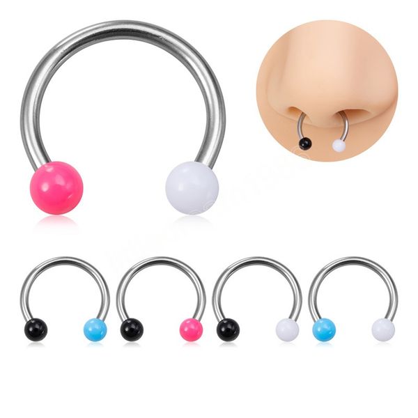 

acrylic hoop nose ring septum piercing bcr stainless steel cartilage earring stud earrings circular horseshoe body jewelry, Silver