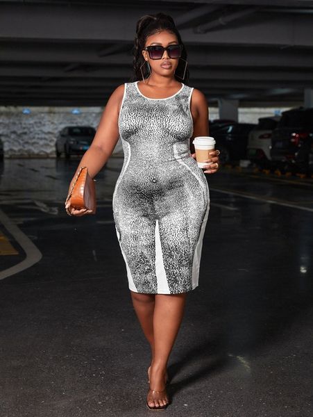 

sxy plus figure graphic bodycon dress o2tb#, Black