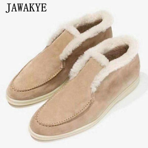 

winter wool women snow boots skidproof flat shoes women slip on khaki black boots runway warm short boots femme y200115