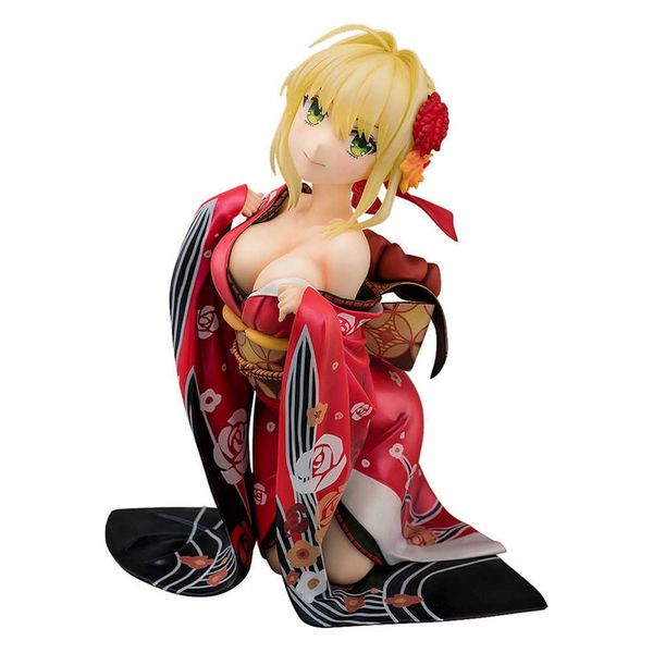 

huiya01 anime fate extella nero claudius red saber kimono kneeling ver. pvc action figure anime figure model colletion doll toys q0722