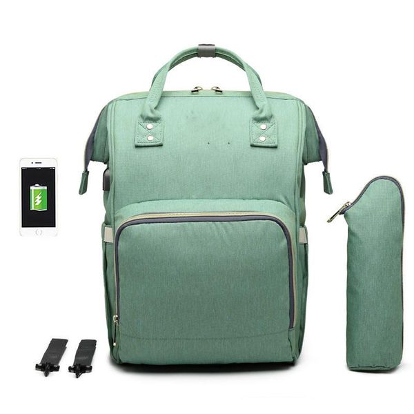 2022 bolsa de fraldas para bebês com interface USB de grande capacidade à prova d'água kits de bolsa de nylon de nylon de mamãe Mummy Mummy Travel Backpack Zipper Multi Function Bolsa de enfermagem