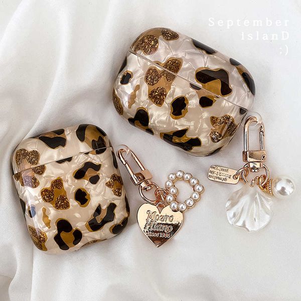 

luxury leopard pearl case for apple airpods 1 2 3 bracelet chain case for airpods pro case bluetooth earphone accessories box