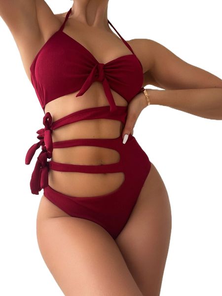 

plain knot one piece swimsuit j69i#, White;black