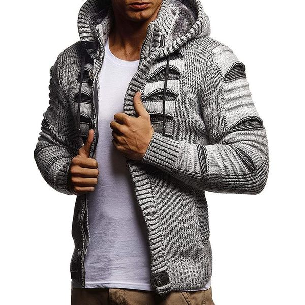 

men's sweaters korean version of the trend men's knitted cardigan slim-fit sweater with hood 2022 jacket for men winter, White;black