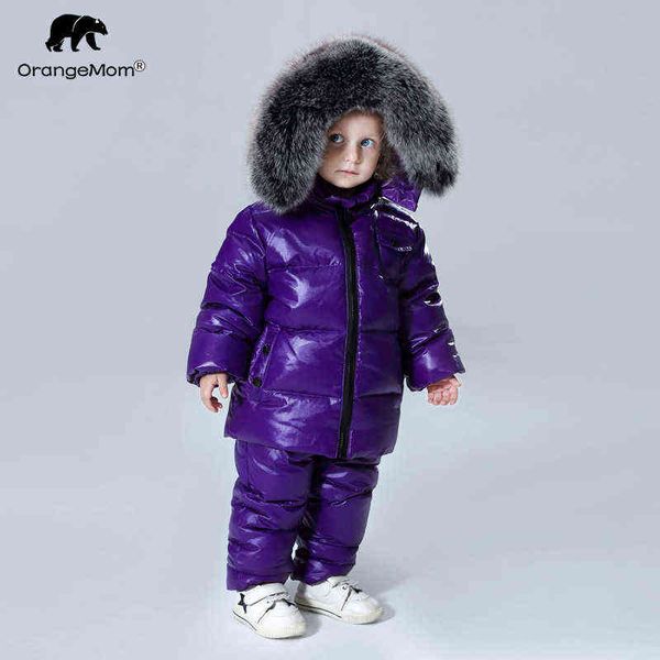 

2022 winter jacket pants 2 pcs/sets children's clothing 1-12y korean kids clothing boys girls outerwear large fur j220718, Blue;gray