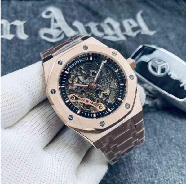 

automatic mechanical watch mens watch/fashion watch/316 steel band watch/hollow design watch, Slivery;brown