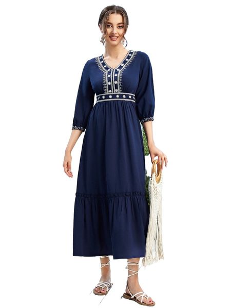 

g.eo embroidered r.uffle h.em a-line d.ress r9ra#, Black;gray