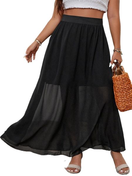 

plus high waist skirt a8hu#, Black