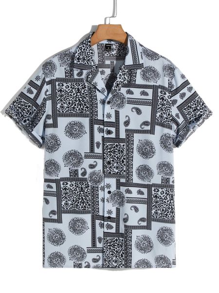 

men paisley print revere collar shirt k7mo#, White;black