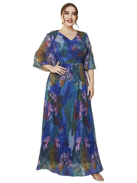 

plus floral print butterfly sleeve maxi dress 128n#, Black