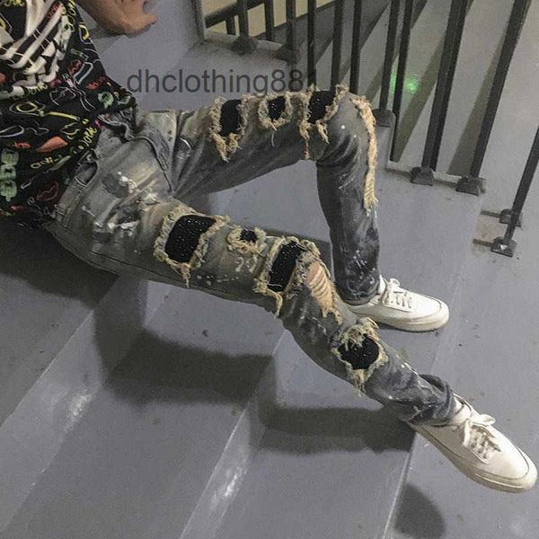 

european and american jeans designer amirss jeans europe and the united states high street fashion brand light color men's wear wh, Blue