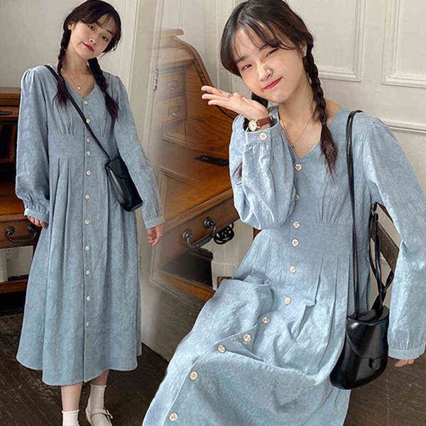 

autumn maternity breastfeeding clothing button fly breastfeeding dress long sleeves vneck postpartum woman nursing dresses wholesale j220628, White