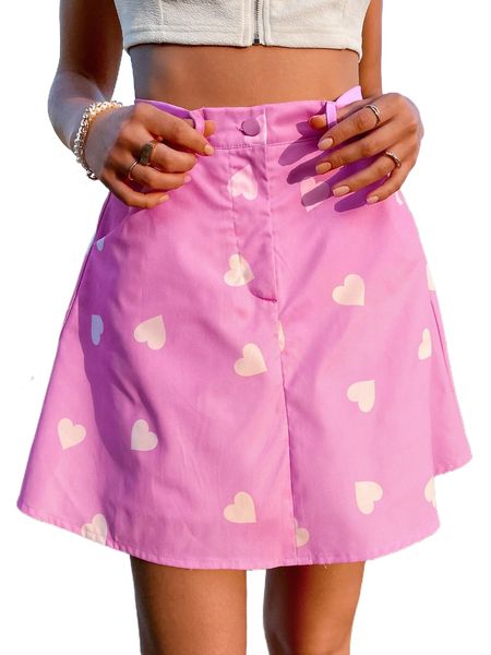 

high waist heart print skirt f1um#, Black