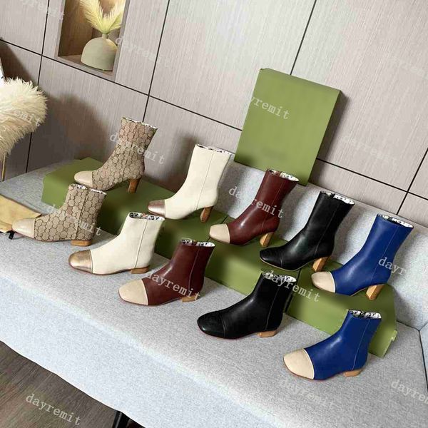 

designer boots ladies ankle cowskin boot double g splicing leather shoes autumn winter women boot martin shoe fashion camfort booties size 3, Black