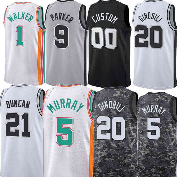 

men basketball tony parker 9 jerseys dejounte 5 murray lonnie walker manu 20 ginobili tim 21 johnson basketball college shirts jersey, Black;red