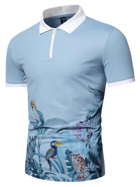 

men bird & tropical print polo shirt h6tx#, White;black