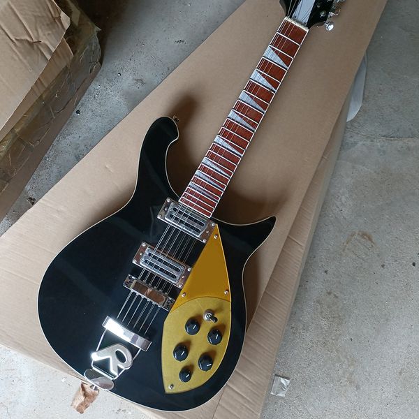 

12 strings black electric guitar rosewood fretboard
