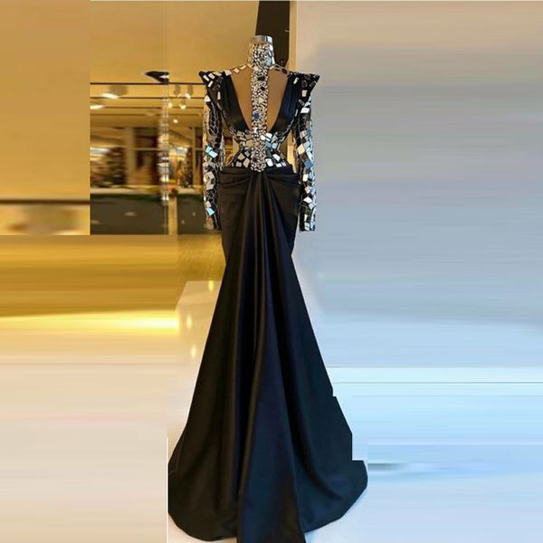 

gorgeous evening prom dresses mermaid robe de soiree full sleeves elegant formal evening dress vestidos de fiesta, Black
