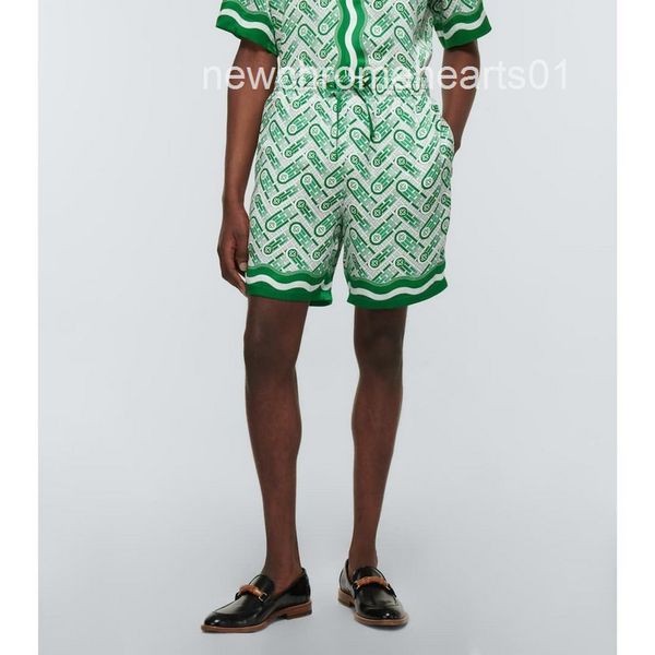 

casablanca men silk printed shorts sets luxury designer ping pong summer beach pants shirts, White;black