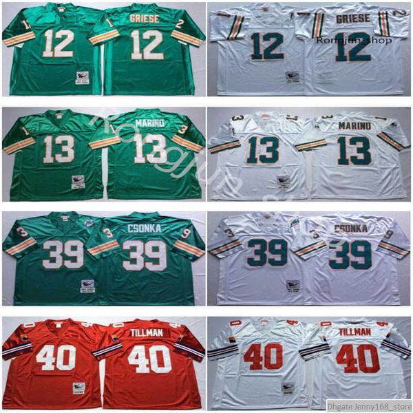 

ncaa man foobtall 40 pat tillman jersey 12 bob griese 13 dan marino 39 larry csonka black red white green vintage quality