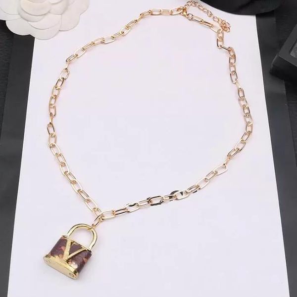 

brand letter pendant necklaces men women golden lock necklace clavicle chains choker birthday party valentine's gift women's jewel, Silver
