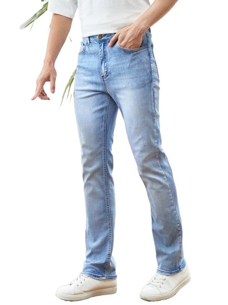 

men cat whisker straight leg jeans 30is#, Blue