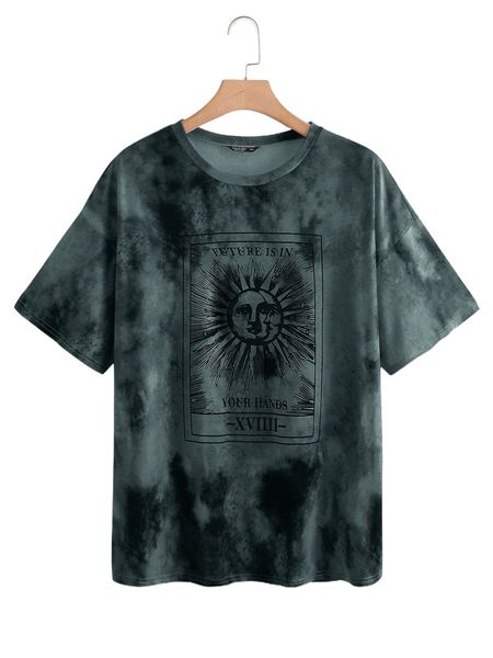 

plus drop shoulder graphic print tie dye tee c02o#, Black