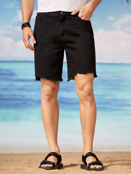 

men raw hem denim shorts t9zi#, White;black
