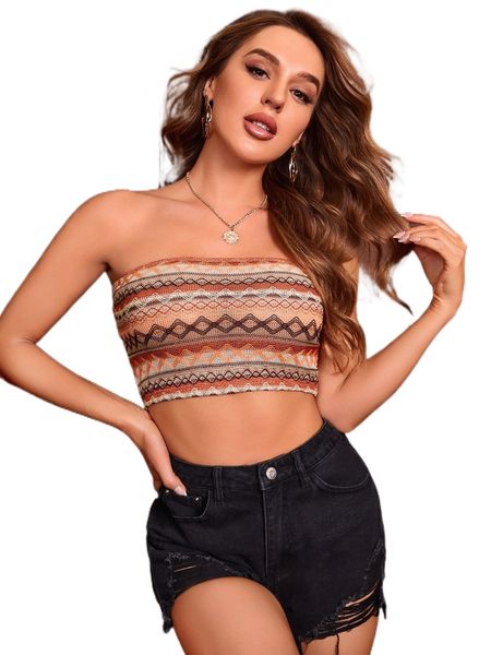 

geo pattern crop tube q267#, White