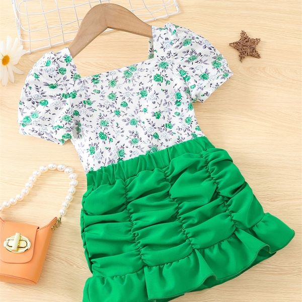 

little girl's printed bubble sleeve and ruffled ruffle skirt she, White