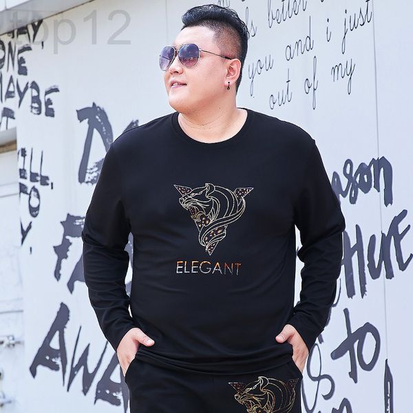 

men's hoodies & sweatshirts designer fat men's clothes plus fat size round neck sweater laser fashion leisure sports long sleeve t, Black