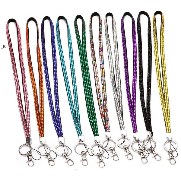 Bling Lanyard Blink Straps Rhinestone di cristallo in scollo con craw chiusura ID Badge Holder per fotocamera per cellulare RRB15073