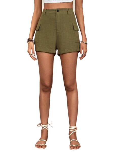 

solid flap pocket utility shorts l67e#, White;black