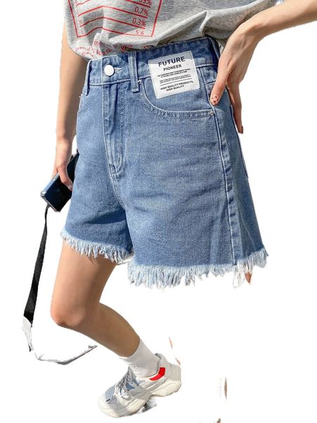

dazy letter patched raw hem denim shorts p6xw#, White;black
