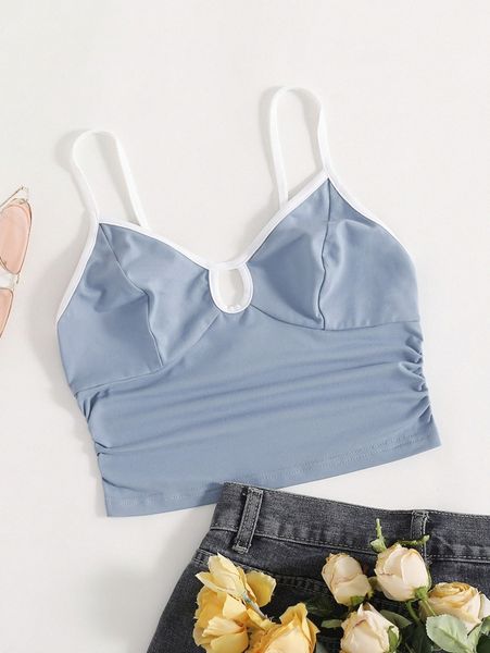 

cut out contrast binding ruched cami l0nx#, White