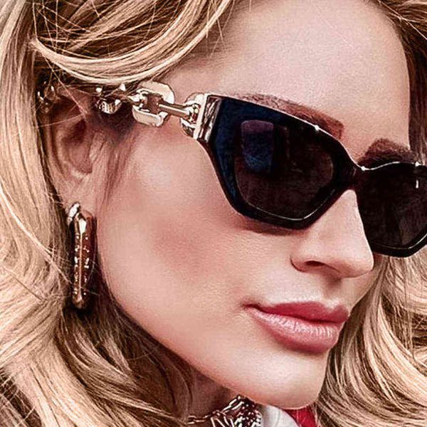 

sunglasses new hip hop fashion metal chain women's classic retro cat eye female sun glasses uv400 trendy man shades mirror 220328, White;black