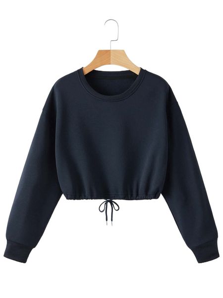 

drop shoulder drawstring thermal lined sweatshirt s7xs#, Black