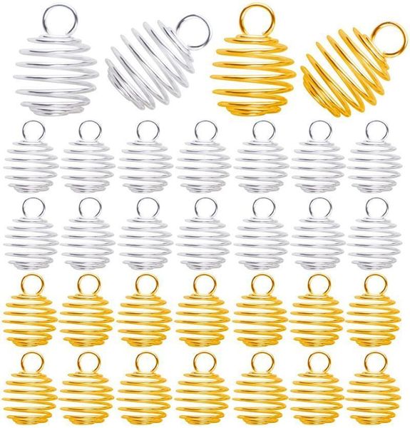 Collane con ciondolo 30pcs Ciondoli a forma di gabbia di perline a spirale cava Ciondoli in acciaio inossidabile con ciondolo in pietra per artigianato fai-da-te Creazione di gioielli 2 colori