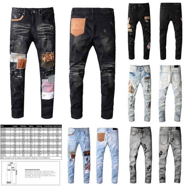 

2022ss men's jeans european and american designer hip hop jeans high street fashion brand motorcycle pantalon pants letter loose fitcow, Blue