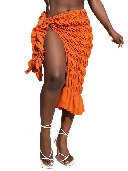 

sxy shirred knot side asymmetrical hem cover up skirt a2gb#, White;black