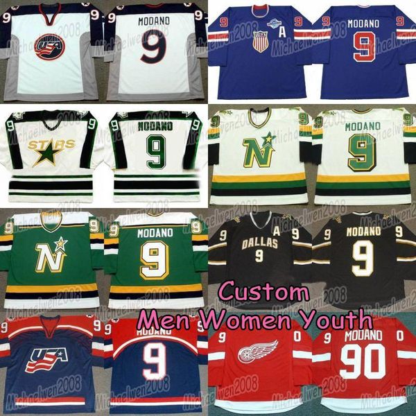

mike modano hockey jersey 2004 world cup usa dallas stars 1990 minnesota mike modano north stars 1991 hockey jerseys stitched logo custom me, Black;red