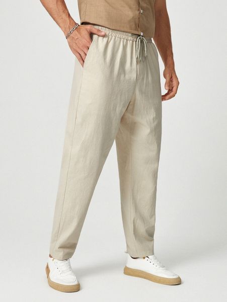 

men drawstring waist tapered pants l9za#, Black