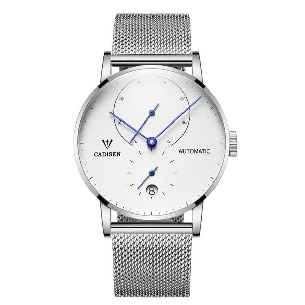 

wristwatches fashion men's watches brand cadisen automatic watch waterproof calendar mesh strap auto date mechanical for men, Slivery;brown