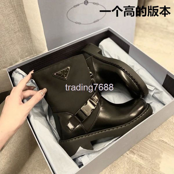 

boots high edition p family martin boots women's autumn british style leather thick soled short triangular standard medium, Black