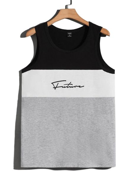 

men letter graphic colorblock tank p6p0#, White;black