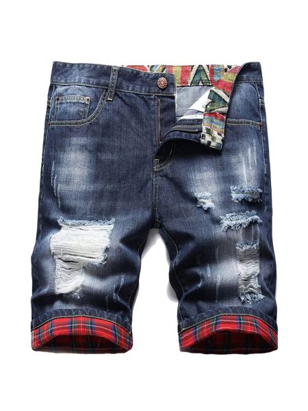 

men tartan print ripped denim shorts h2vk#, White;black