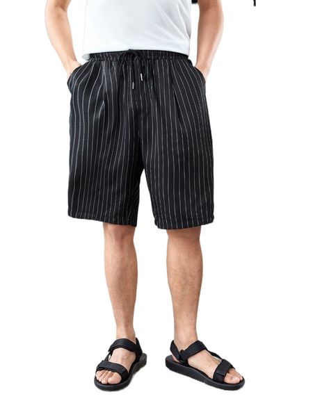 

men drawstring waist striped print shorts l0je#, White;black